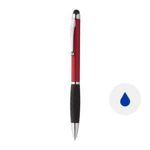 Penna a sfera in plastica disponibile in vari colori e impugnatura gommata e punta touch con meccanismo a rotazione e refill blu