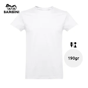 T-shirt da bambino unisex bianca a girocollo taglio regolare 100% cotone 190gr