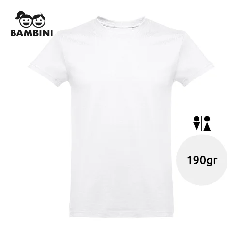 T-shirt da bambino unisex bianca a girocollo taglio regolare 100% cotone 190gr