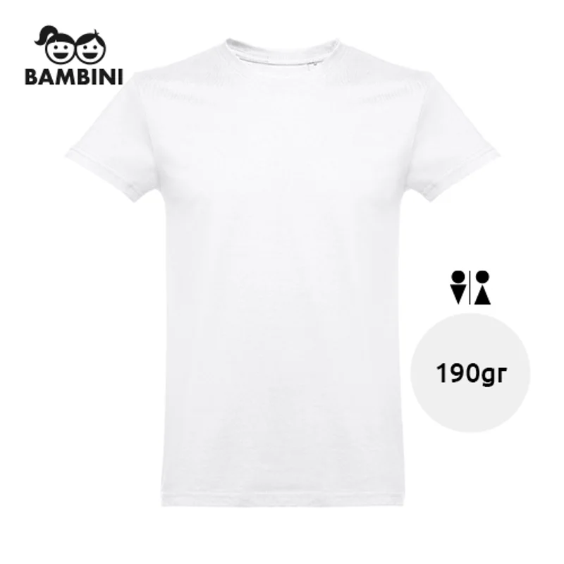 T-shirt da bambino unisex bianca a girocollo taglio regolare 100% cotone 190gr