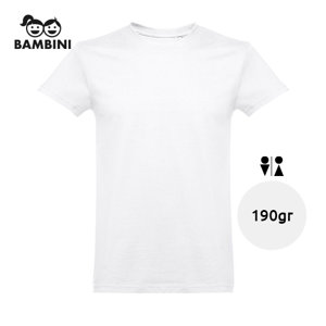 T-shirt da bambino unisex bianca a girocollo taglio regolare 100% cotone 190gr
