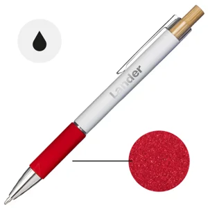 Penna a scatto in alluminio con impugnatura effetto vellutato e refill nero