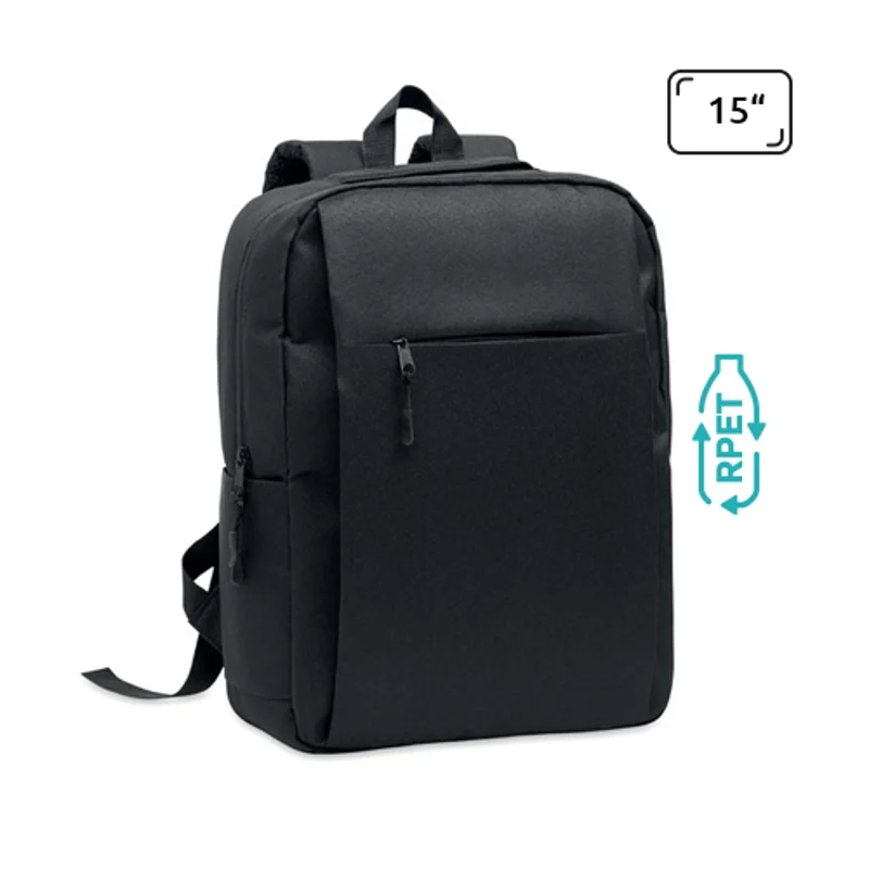 Zaino porta pc da 15" in RPET con scomparti imbottiti e varie tasche e schianle spallacci imbottiti