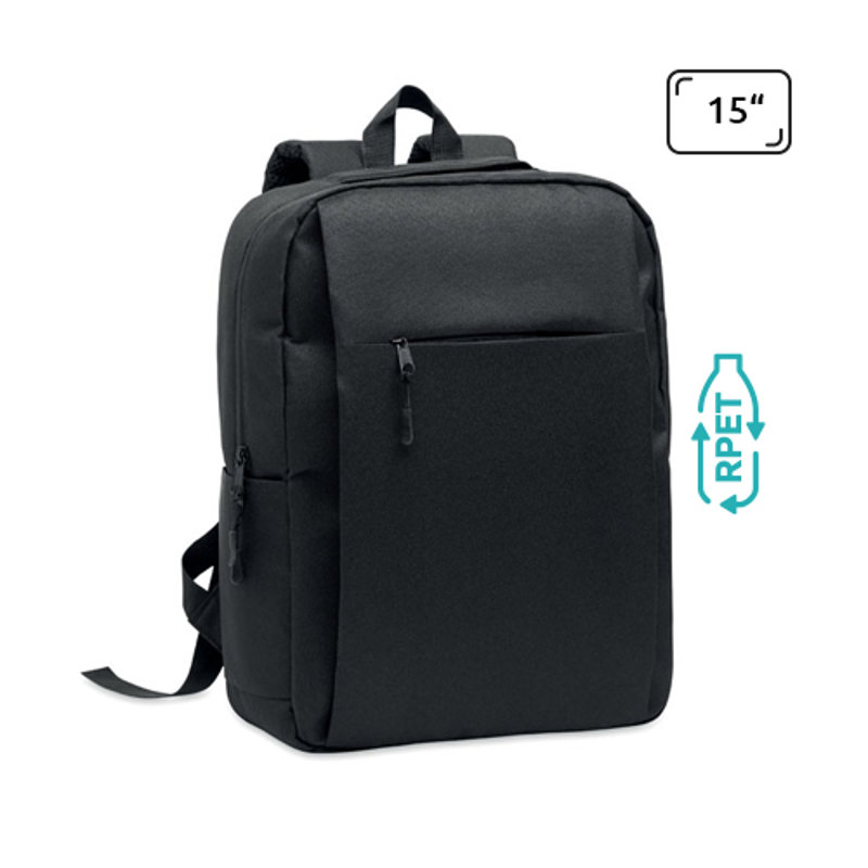 Zaino porta pc da 15" in RPET con scomparti imbottiti e varie tasche e schianle spallacci imbottiti
