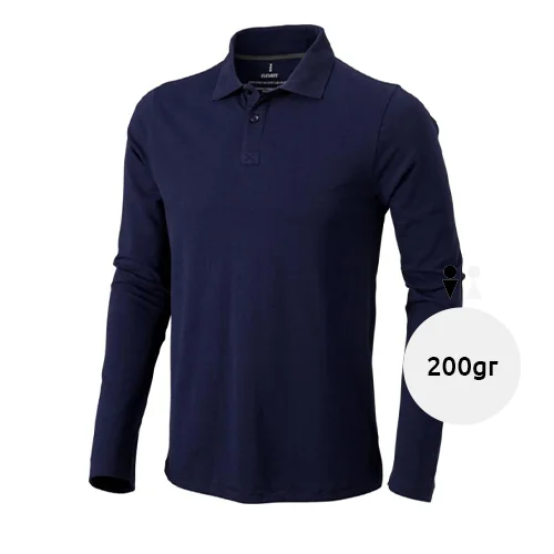 Maglietta polo da uomo in tessuto piqué a maniche lunghe taglio regolare 100% cotone 200gr