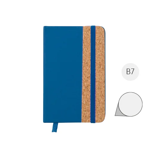 Block Notes B7 in PU e sughero da 80 fogli neutri con elastico e segnalibro in tessuto