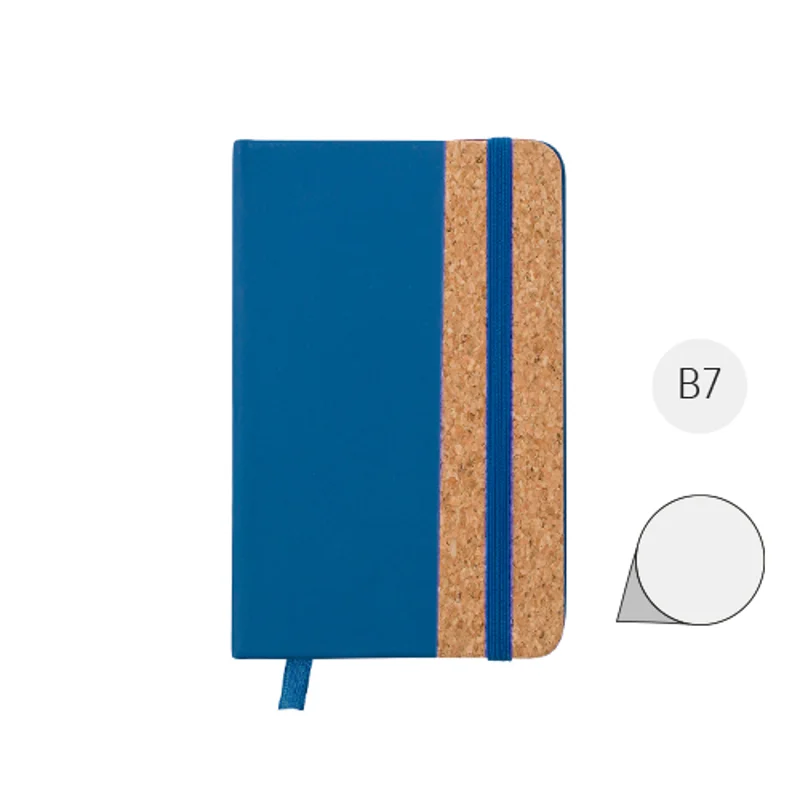 Block Notes B7 in PU e sughero da 80 fogli neutri con elastico e segnalibro in tessuto