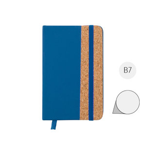 Block Notes B7 in PU e sughero da 80 fogli lisci con elastico e segnalibro in tessuto