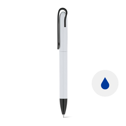 Penna a sfera in ABS con dettagli colorati e meccanismo a rotazione e refill blu