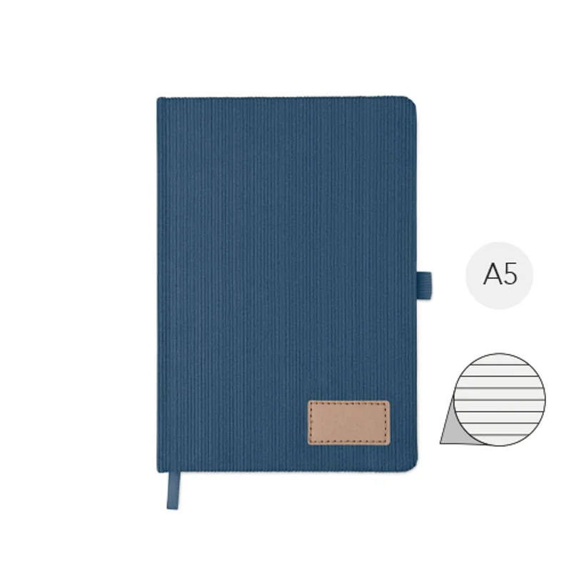 Block notes in formato A5 con copertina rigida in velluto a coste e pagine a righe in carta riciclata