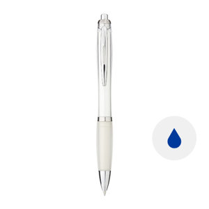Penna a sfera in plastica colorata con impugnatura gommata e con meccanismo a scatto e refill blu