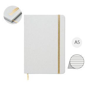 Block notes A5 copertina in carta e cartone del latte riciclato pagine a righe segnalibro ed elastico colorato