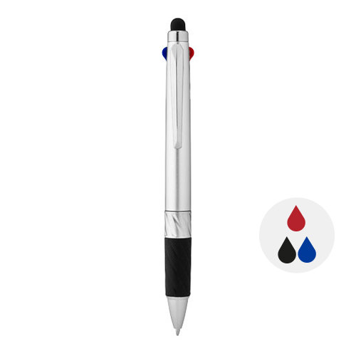 Penna a sfera in plastica multicolore con punta touch screen e impugnatura antiscivolo con tre refill blu rosso nero