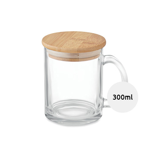 Tazza in vetro riciclato con coperchio in bambù da 300ml