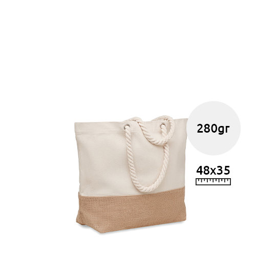 Borsa mare in tela e juta da 280gr con manici in corda 48X15X35cm