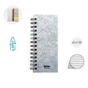 Block notes a spirale con copertina in feltro RPET fogli a righe in carta riciclata e note adesive segnapagina 61×130×15mm