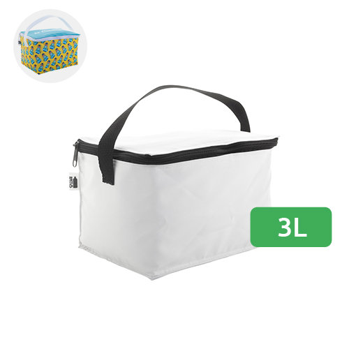 Borsa termica in RPET da 3l per 6 lattine personalizzabile su tutta la superficie 235×155×165mm