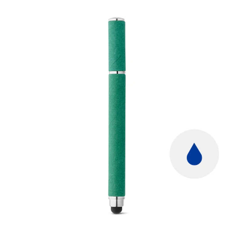Penna roller in carta kraft e ABS con punta touch e con cappuccio e refill blu
