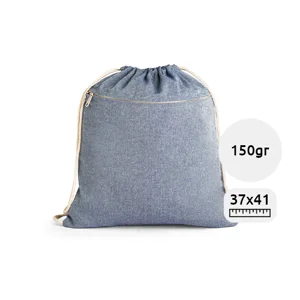 Sacca a zaino in cotone riciclato con tasca anteriore con cerniera da 150 gr 37x41cm