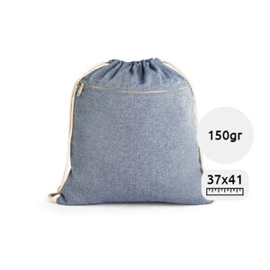 Sacca a zaino in cotone riciclato con tasca anteriore con cerniera da 150 gr 37x41cm