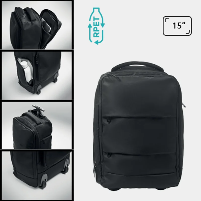 Zaino trolley in RPET porta pc da 15" con tasca termica con zip