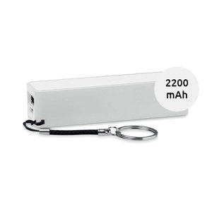 Powerbank portatile in plastica bianco con portachiavi da 2200mAh in confezione regalo