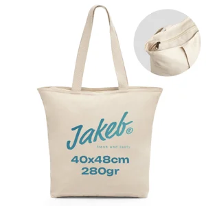 Borsa in cotone a soffietto con chiusura a zip e taschino interno da 280gr 40x48x15cm