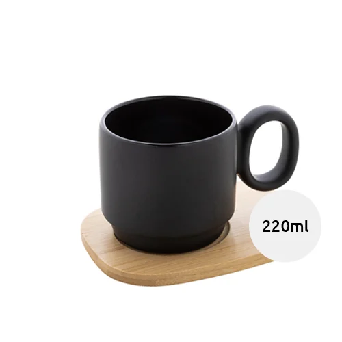 Tazza in ceramica finitura esterna opaca con vassoio in bambù 220ml