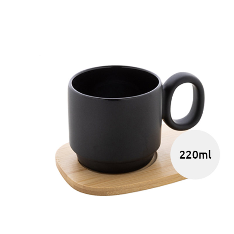Tazza in ceramica finitura esterna opaca con vassoio in bambù 220ml
