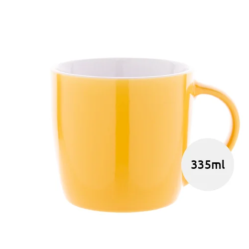 Tazza in ceramica colorata con interno bianco e confezione di cartoncino kraft 335ml
