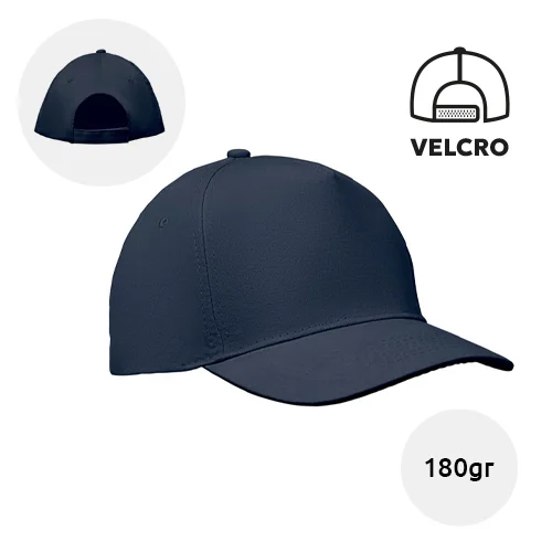 Cappellino con visiera in cotone 180gr a 5 pannelli con chiusura a velcro