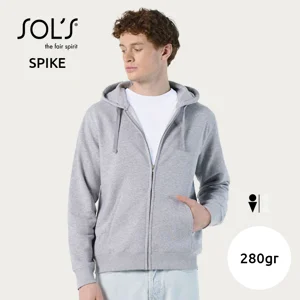 Felpa SOL'S SPIKE da uomo in cotone FLEECE e poliestere con cappuccio e tasche e chiusura a zip da 280gr