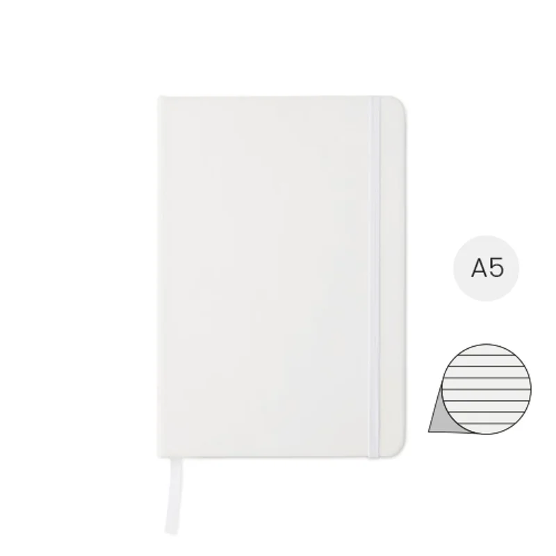 Block notes A5 antibatterico con copertina bianca in PU e 96 fogli a righe