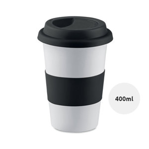 Bicchiere in ceramica con coperchio e anello in silicone 400ml