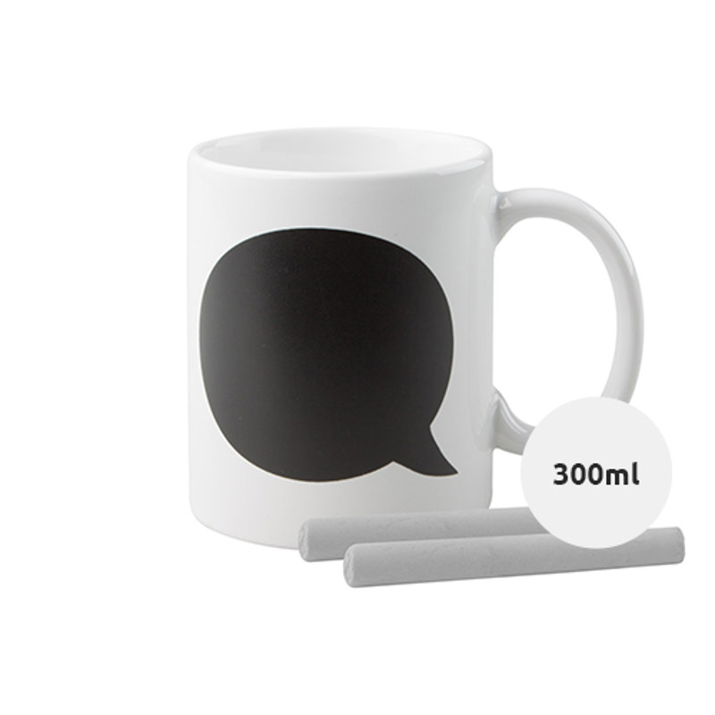 Tazza in ceramica con fumetto effetto lavagna completa di gessetti 300ml