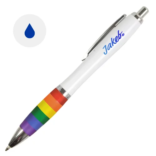 Penna in plastica ABS con fusto bianco impugnatura arcobaleno e refill blu