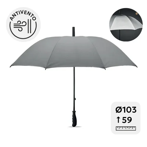 Ombrello in tessuto riflettente antivento manuale 23” con struttura in fibra di vetro
