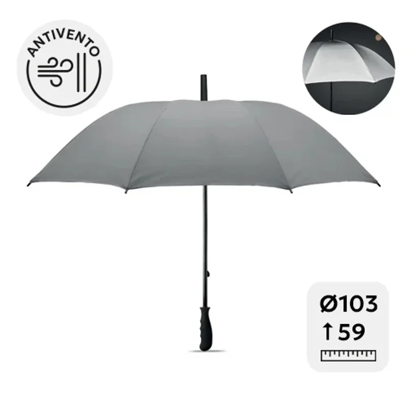 Ombrello in tessuto riflettente antivento manuale 23” con struttura in fibra di vetro