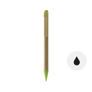 Penna a sfera in cartone riciclato e plastica colorata con meccanismo a scatto e refill nero