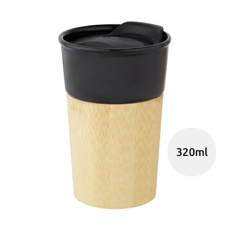 Bicchiere in porcellana da 320 ml con parete esterna in bambù