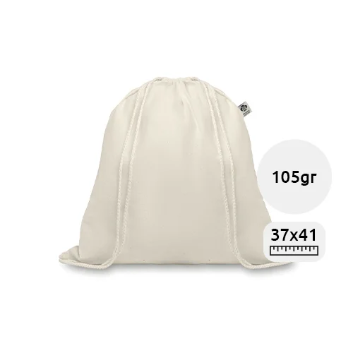 Sacca in cotone organico biologico in colore naturale con chiusura a coulisse da 105gr 37X41cm