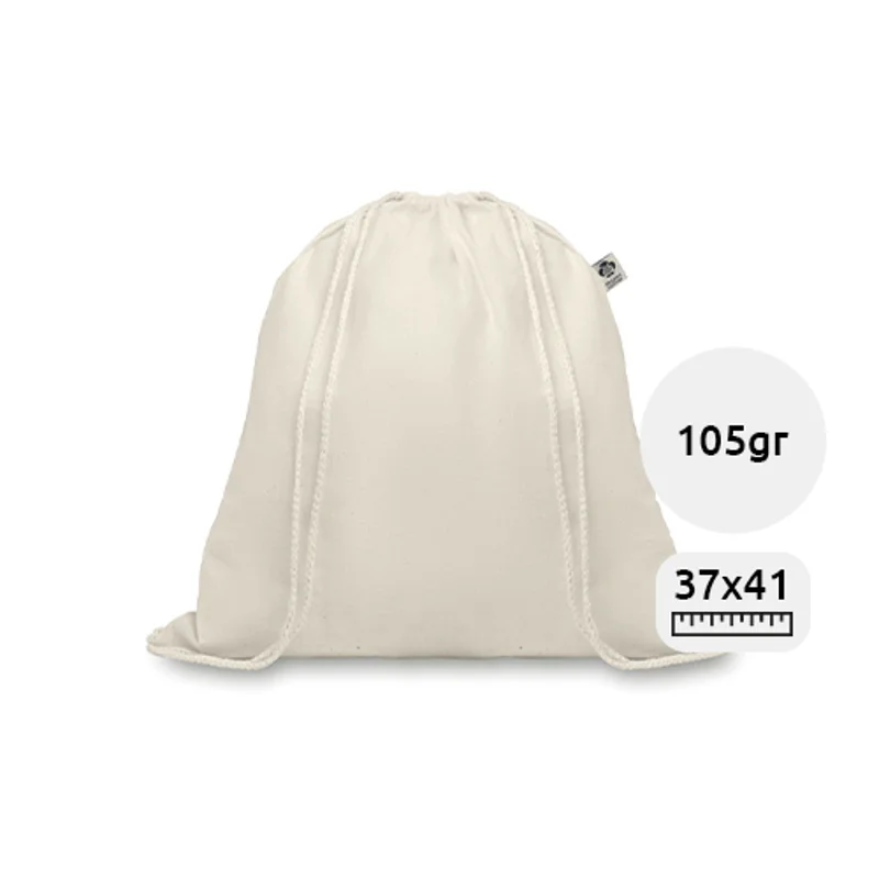 Sacca in cotone organico biologico in colore naturale con chiusura a coulisse da 105gr 37X41cm