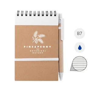 Block Notes B7  in carta riciclata e 70 fogli a righe e penna in refill blu