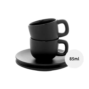 Set tazzine da caffè in ceramica con finitura opaca con piattini e scatola bianca da 85ml