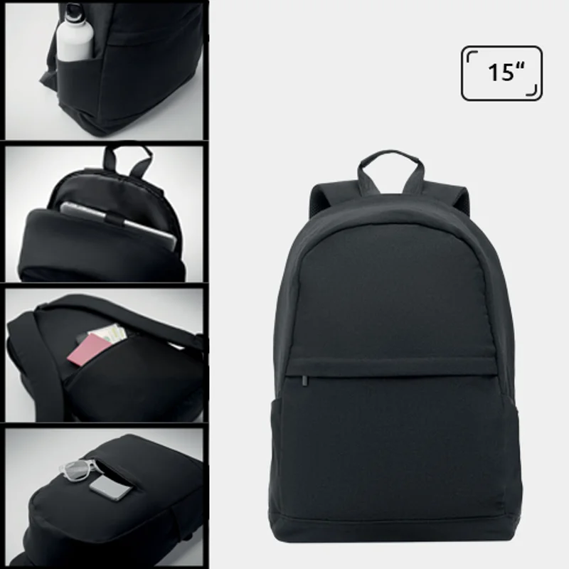 Zaino porta pc da 15" in cotone e poliestere riciclato con tasca frontale e spallacci imbottiti