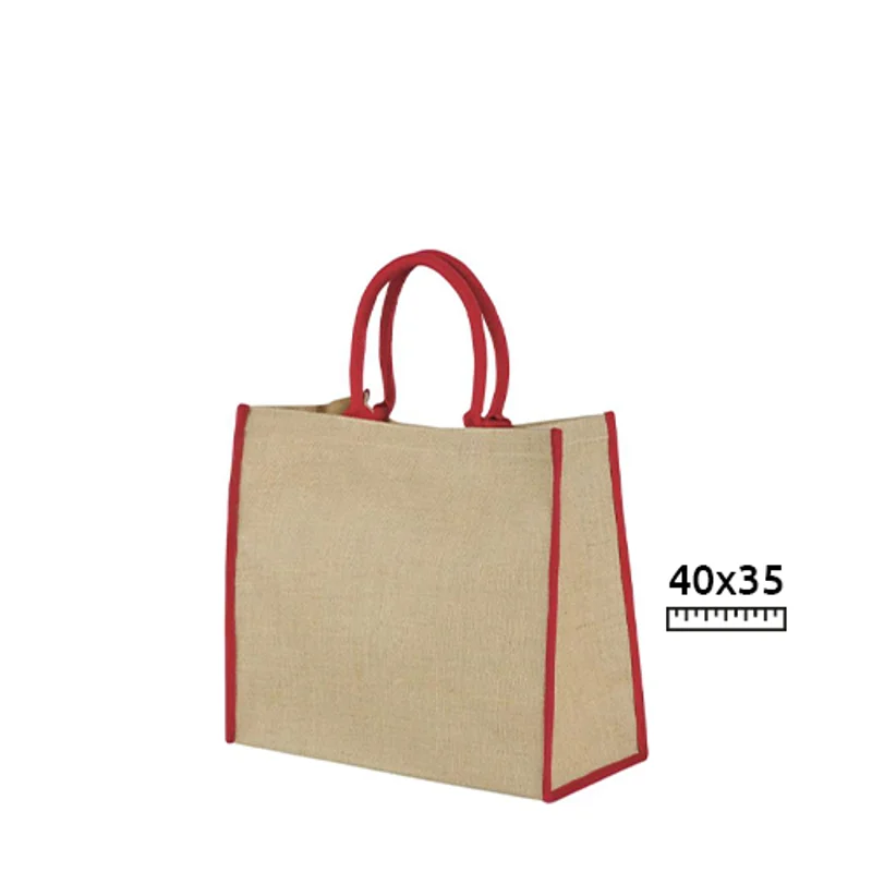 Shopper in juta grande a soffietto con manici e bordi colorati 40x20x35cm