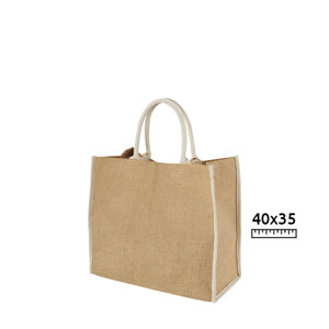 Shopper in juta grande a soffietto con manici e bordi colorati 40x20x35cm