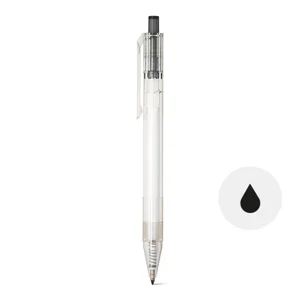Penna a sfera in RPET trasparente e pulsante colorato e con meccanismo a scatto e refill nero