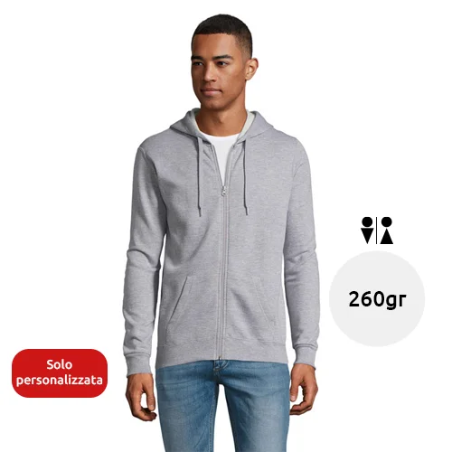 Felpa da adulto unisex colori assortiti con cappuccio e cerniera in cotone e poliestere 260gr