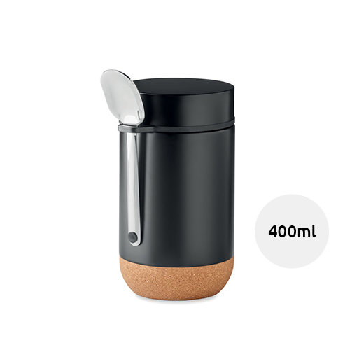 Barattolo doppio strato con tappo a vite e base in sughero e cucchiaio 400ml